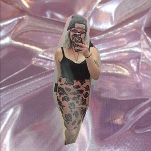 Pink with velvet black roses skirt